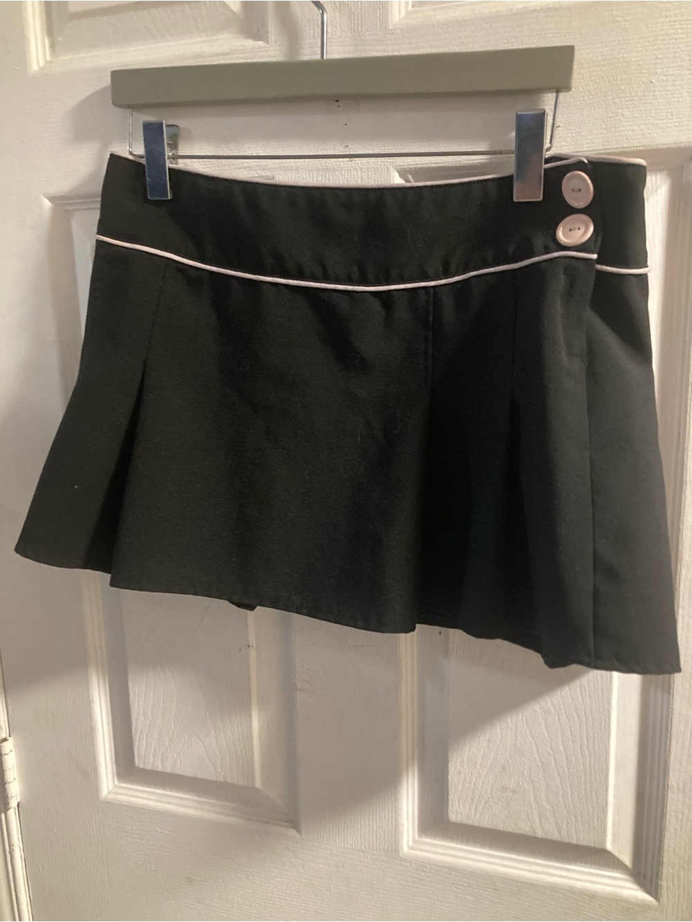 Valia Black Mini Skirt with Light Pink Piping and Buttons
